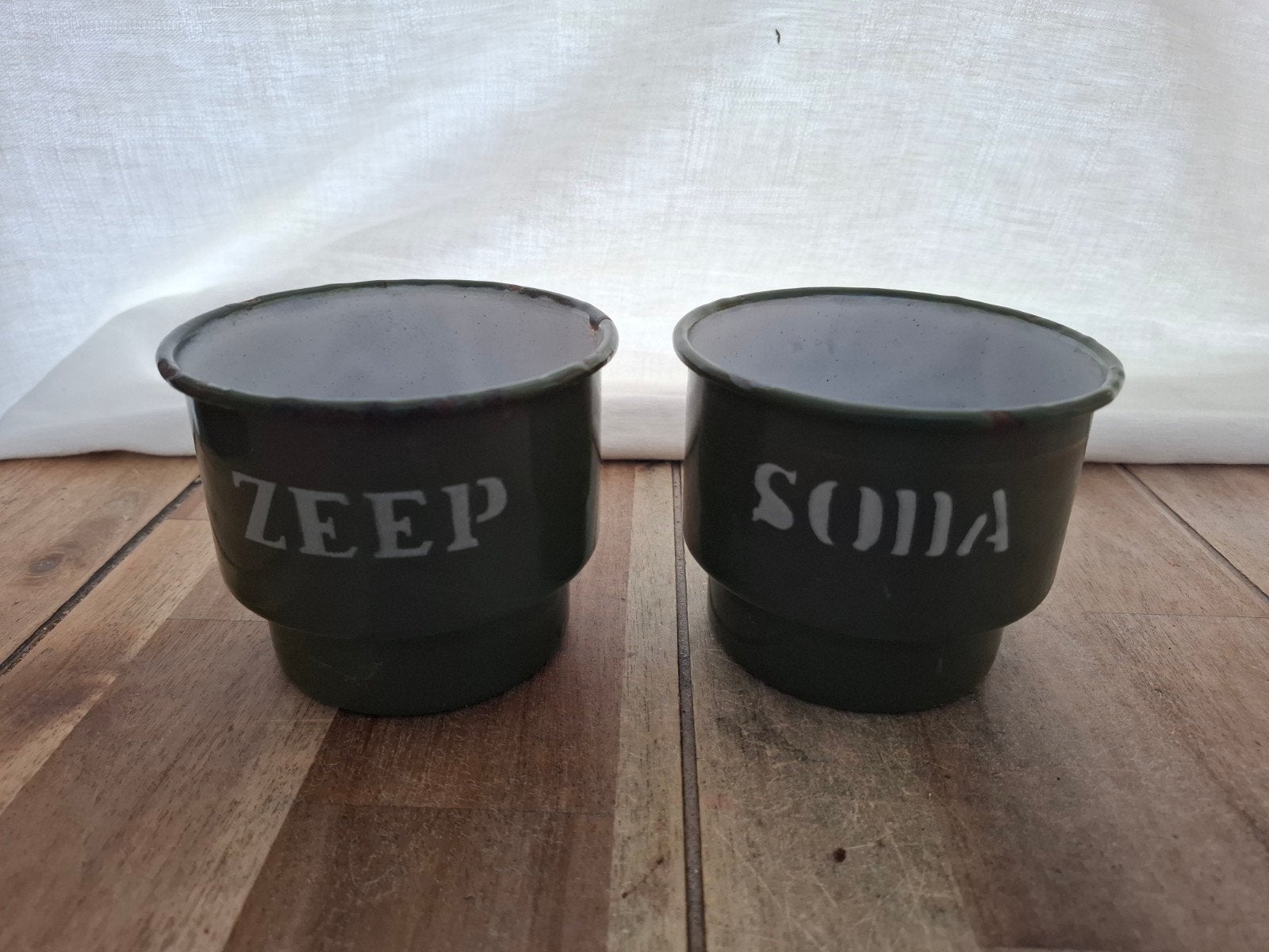 Antieke groene emaille zeep- en sodapotjes, Antiek en Kunst, Antiek | Emaille, Ophalen
