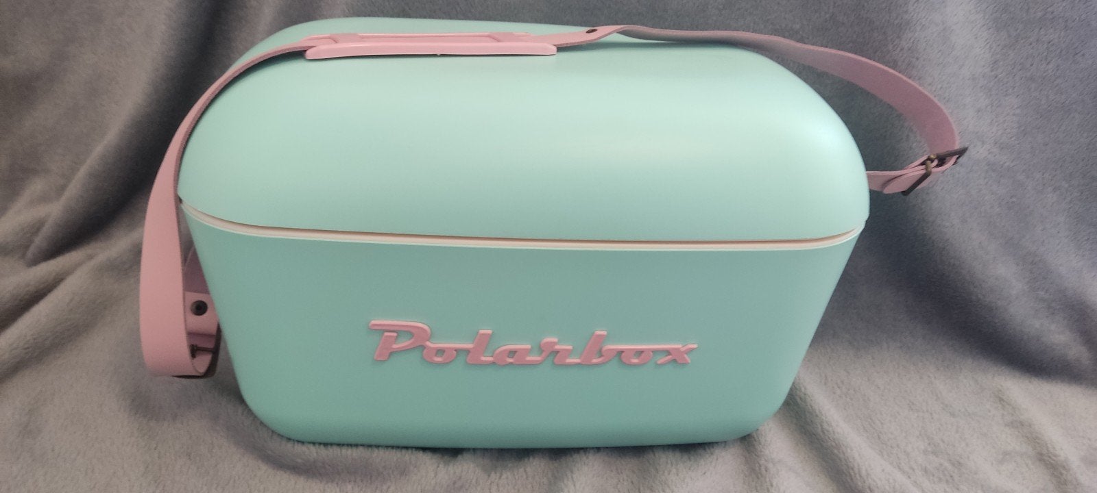 Vintage Polarbox Koelbox 12 liter - Mintgroen met Roze Band, Caravans en Kamperen, Ophalen, Zo goed als nieuw, Koelbox, Koelelement