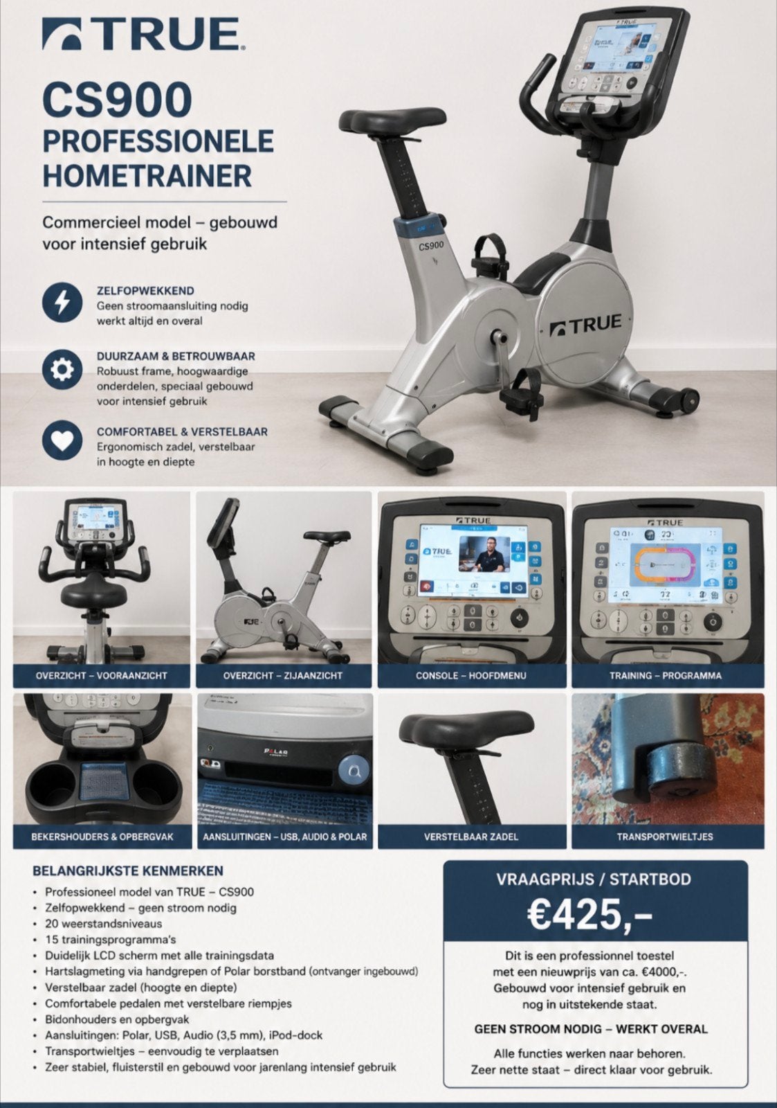 Hometrainer pro  True CS 900, Ophalen, Zo goed als nieuw, Overige typen