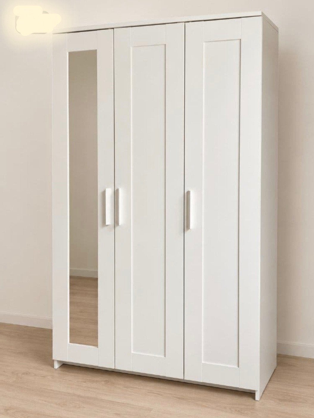 Brimnes kledingkast met spiegel en planken, Ophalen, Met deur(en), 100 tot 150 cm, Zo goed als nieuw