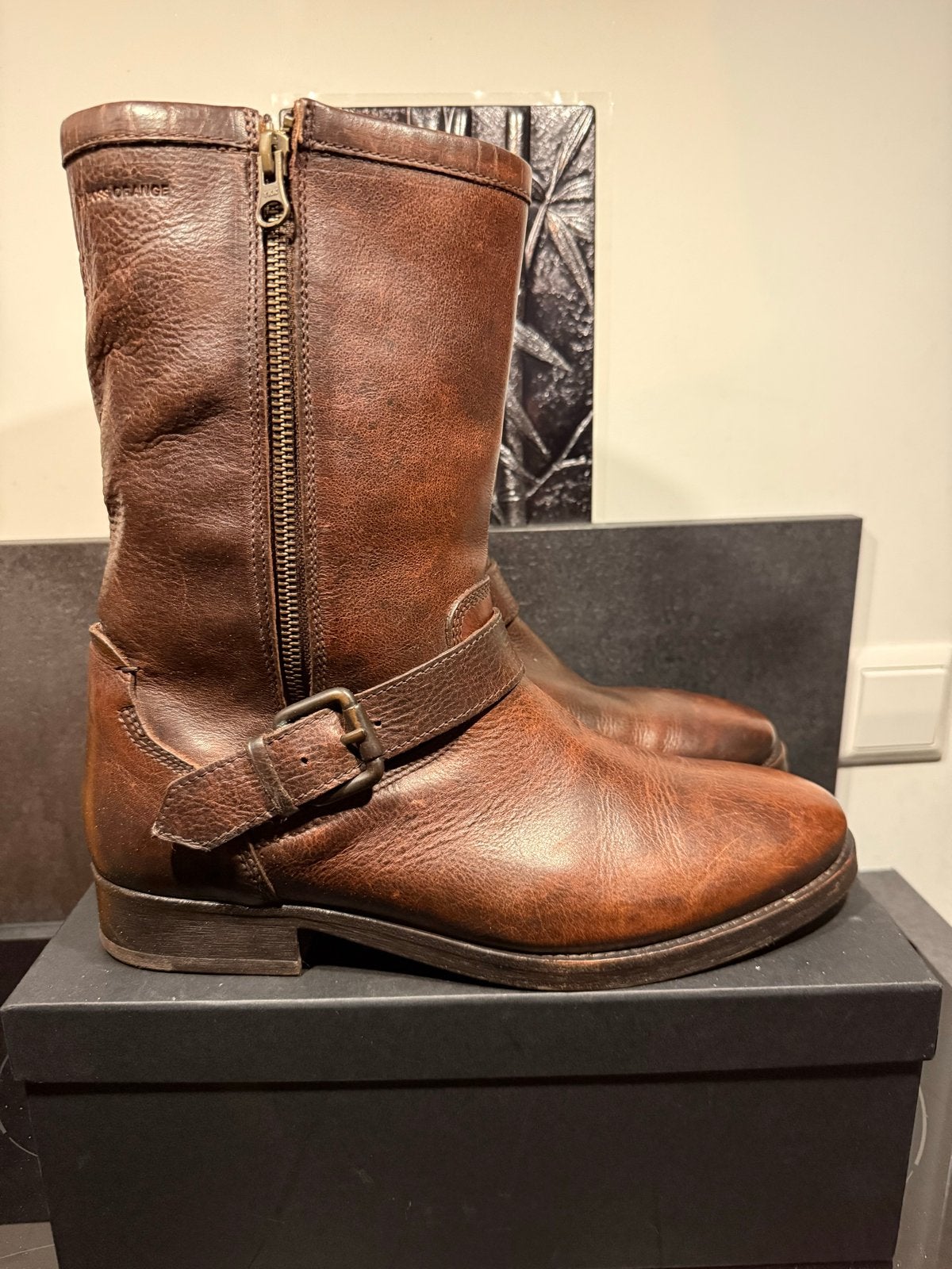 Stoere bruine leren motorlaarzen - BOSS Orange, Motoren, Ophalen of Verzenden, Tweedehands, Heren, Laarzen