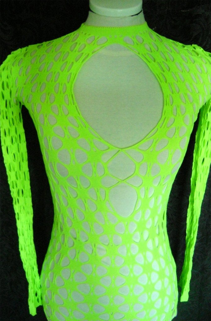 fluor groen geel fishnet rave festival party jurk sexy gogo, Kleding | Dames, Maat 38/40 (M), Verzenden, Geel, Zo goed als nieuw