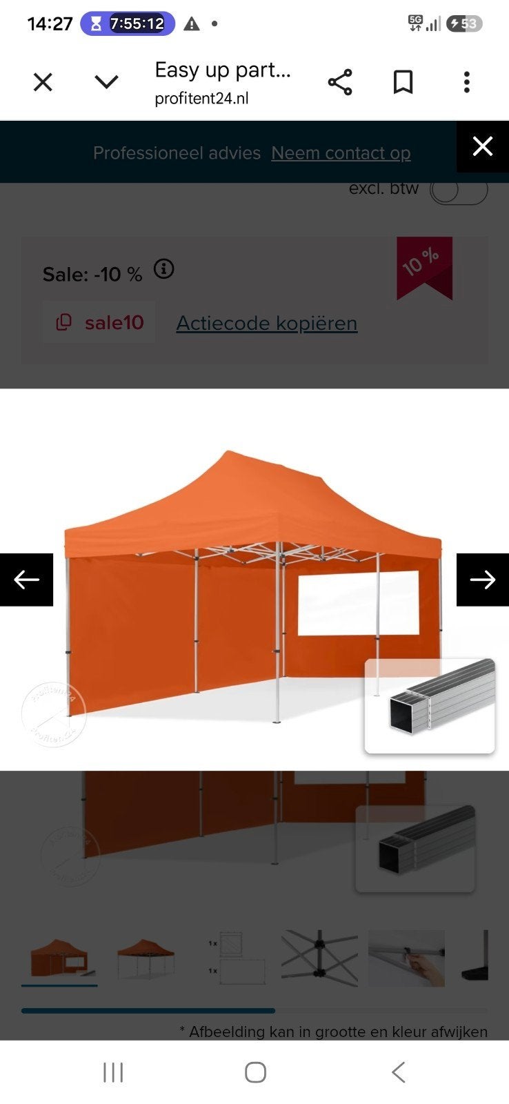 Gebruikte partytent wit 3x4.5m met wanden, Caravans en Kamperen, Tenten, Ophalen of Verzenden