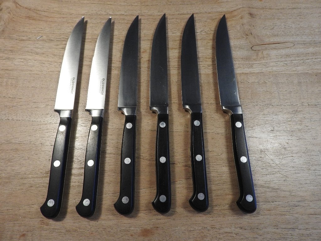 Messenset van 6 steakmessen van messenstaal. Oldenhove., Ophalen of Verzenden, Gebruikt, Overige materialen, Bestekset