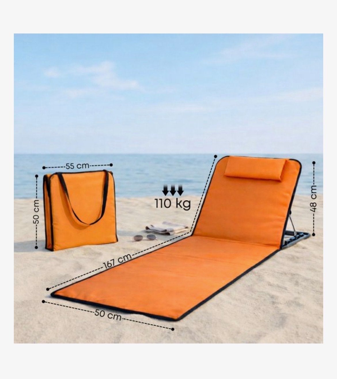 Set van 2 Opvouwbare Strandmatten met Verstelbare Rugleuning, Nieuw, Ophalen of Verzenden, Eenpersoons, Inklapbaar