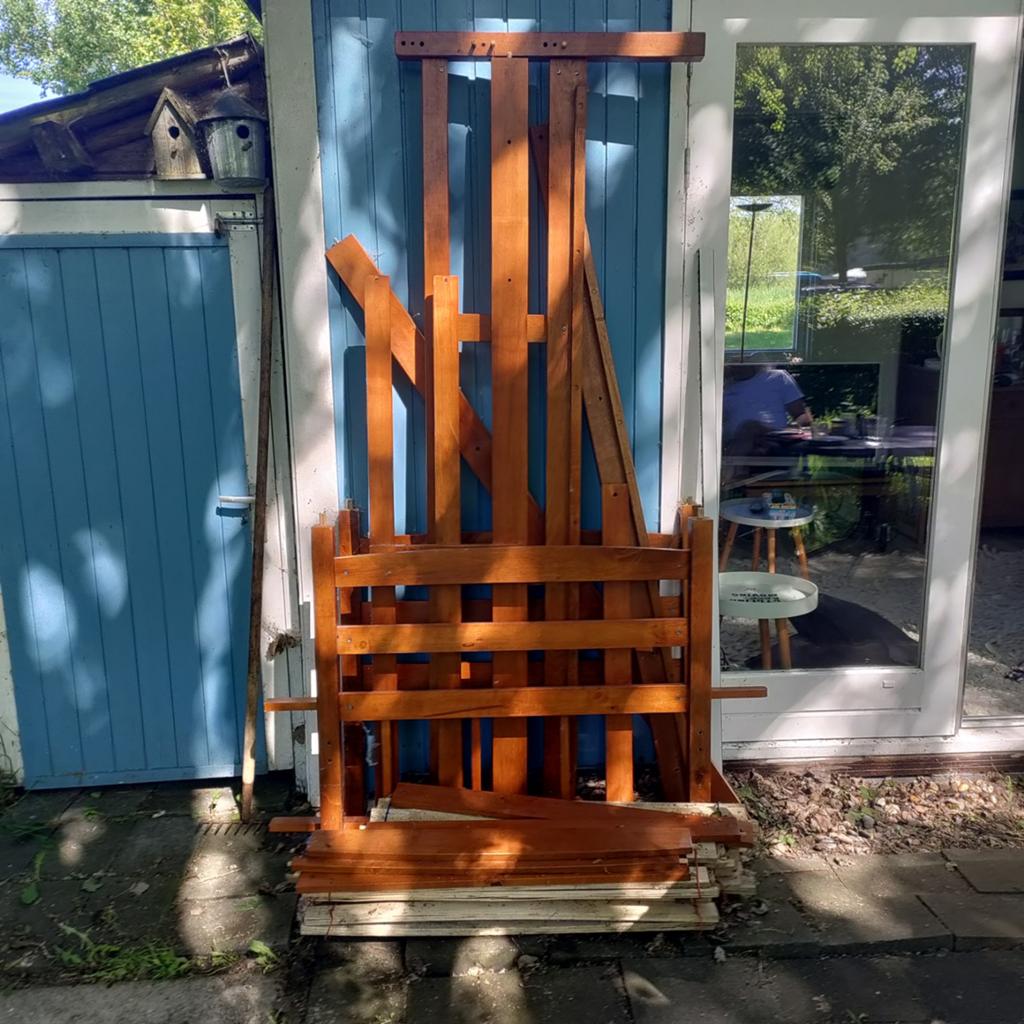 Stevig hardhouten stapelbed in teak kleur, Gebruikt, 90 cm, Tweepersoons, Ophalen of Verzenden