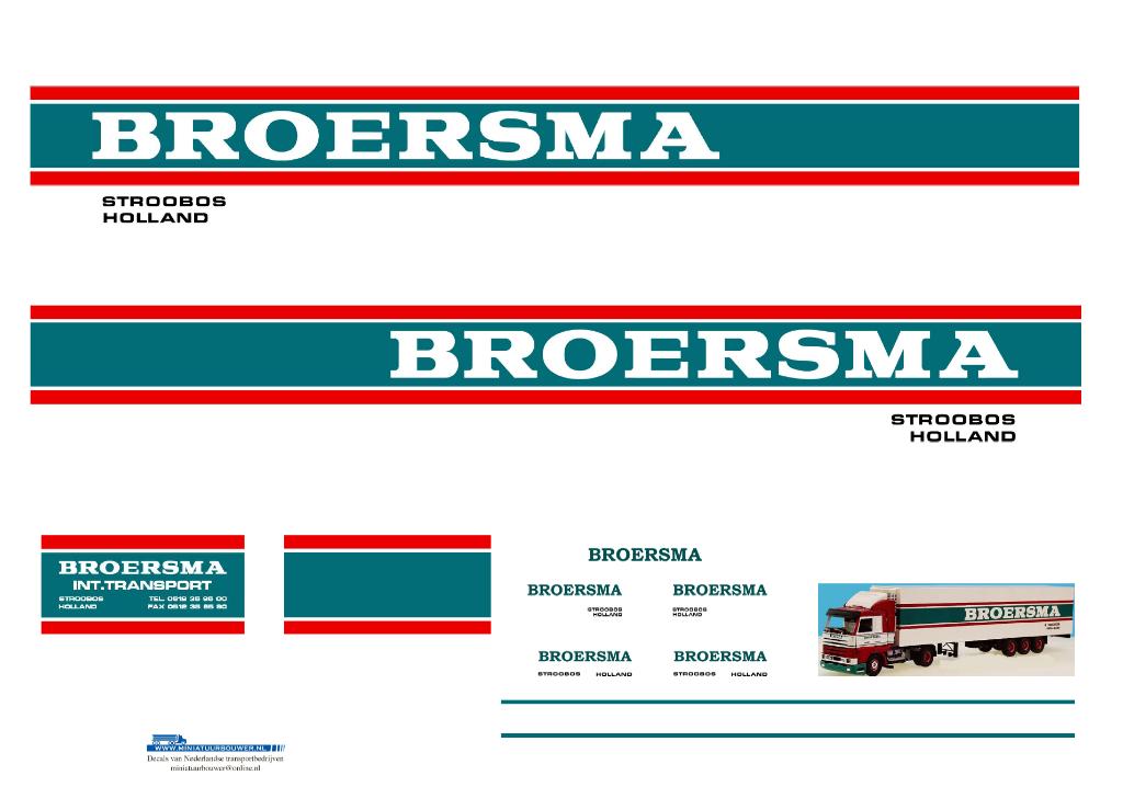 Vrachtauto decal 1:50 Broersma Stroobos ( trailer ), Verzenden, Nieuw, Bus of Vrachtwagen, Overige merken