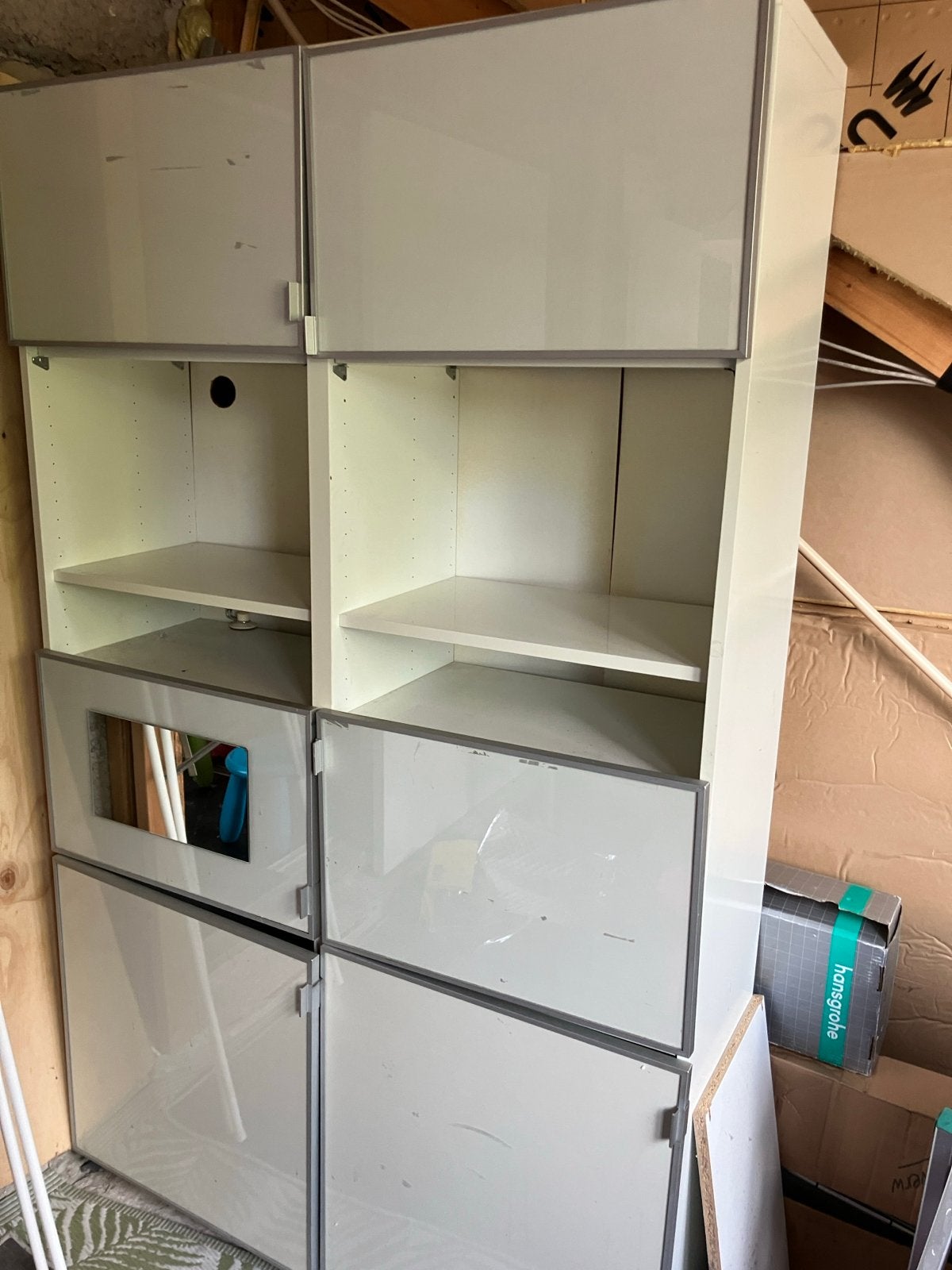 Witte kast met deuren en open vakken, Ophalen, Gebruikt, 100 tot 150 cm, 200 cm of meer