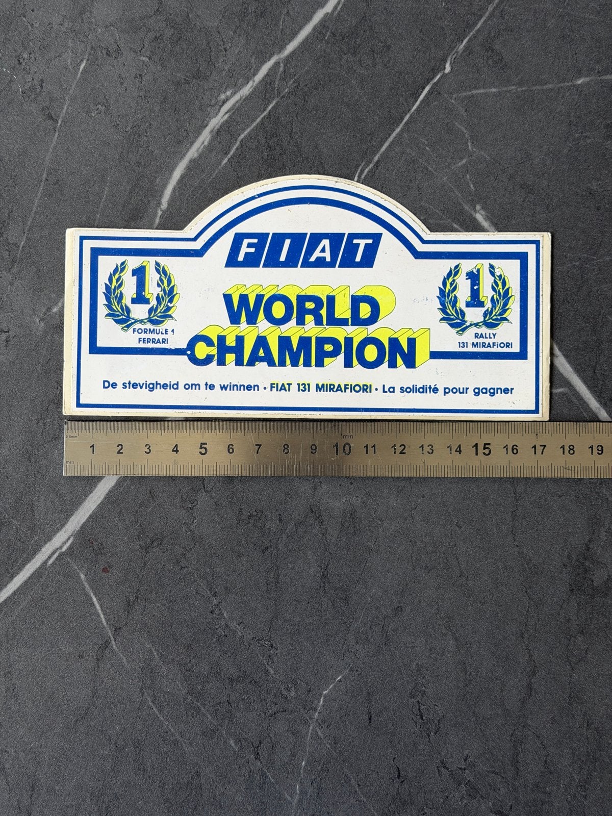 Vintage Fiat World Champion Sticker - Formule 1 Rally, Verzamelen, Ophalen, Gebruikt, Auto of Motor