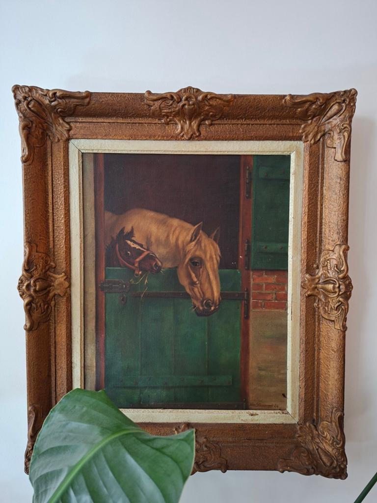 Olieverfschilderij 1944 - Paarden in stal, Wim Steenweert(?), Ophalen