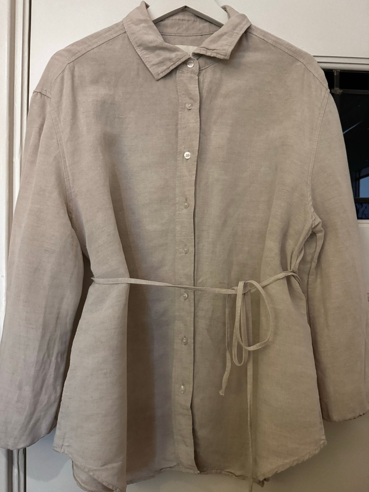 H&M Mamma linnen set - blouse en broek maat M / 38, Kleding | Dames, Maat 38/40 (M), Overige typen, Beige, Ophalen of Verzenden