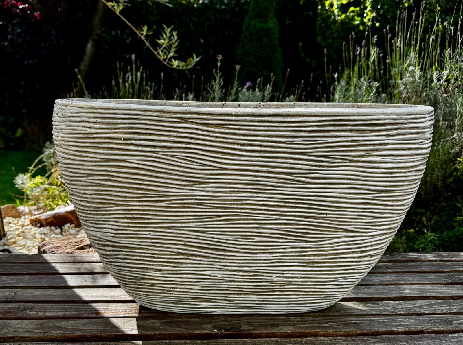 Set van 2 Grote Bloempotten met Ribbelpatroon, Ophalen, Gebruikt, Balkon, 40 cm of meer