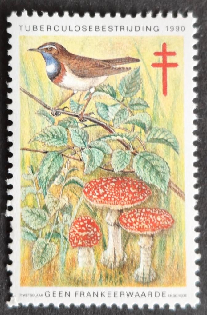 NEDERLAND - Tuberculosezegel (vogel en paddestoelen) 1990, Verzenden