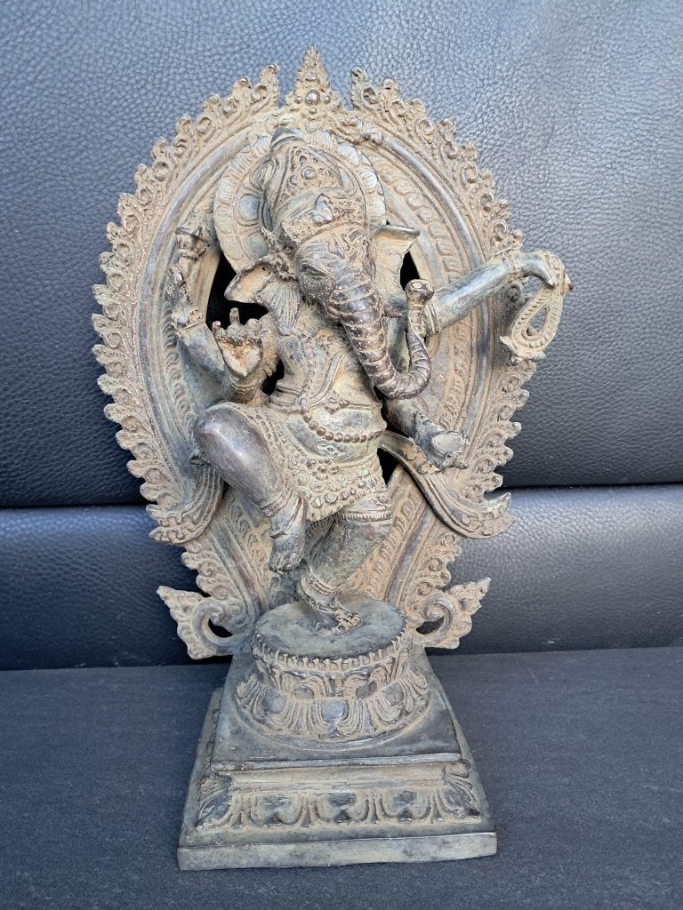 Bronzen beeld van Ganesh Daning/Ganapati/India/Azië, Huis en Inrichting, Woonaccessoires | Boeddhabeelden, Nieuw, Grijs, Overige materialen