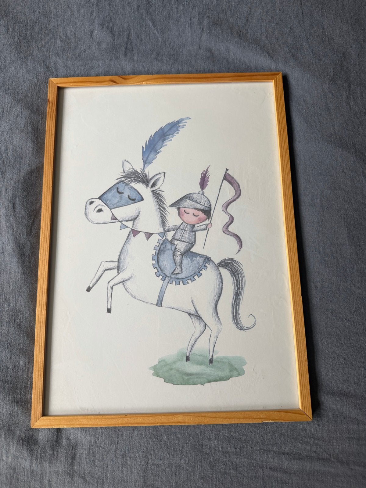 Leuke kinderprint ridder op paard - 31x44 cm, Minder dan 50 cm, Gebruikt, Ophalen of Verzenden, Print