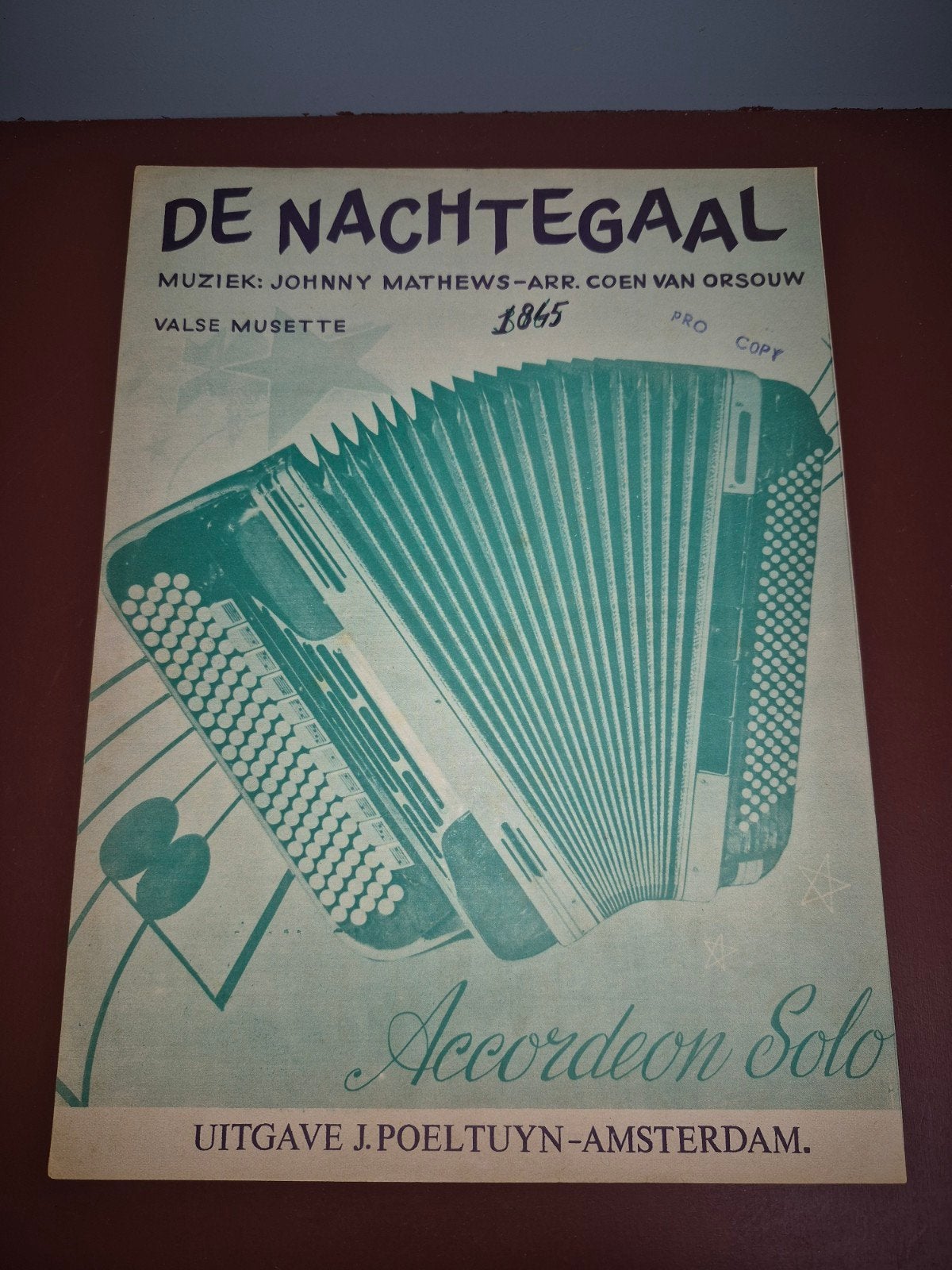 De Nachtegaal - Accordeon Solo (bladmuziek), Gebruikt, Overige genres, Overige soorten, Ophalen of Verzenden