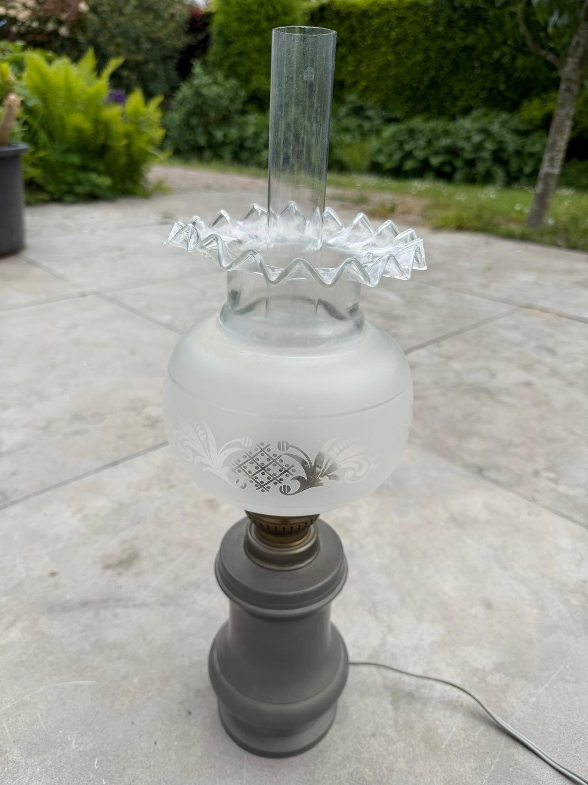 Tinnen lamp met glazen kap, Ophalen of Verzenden