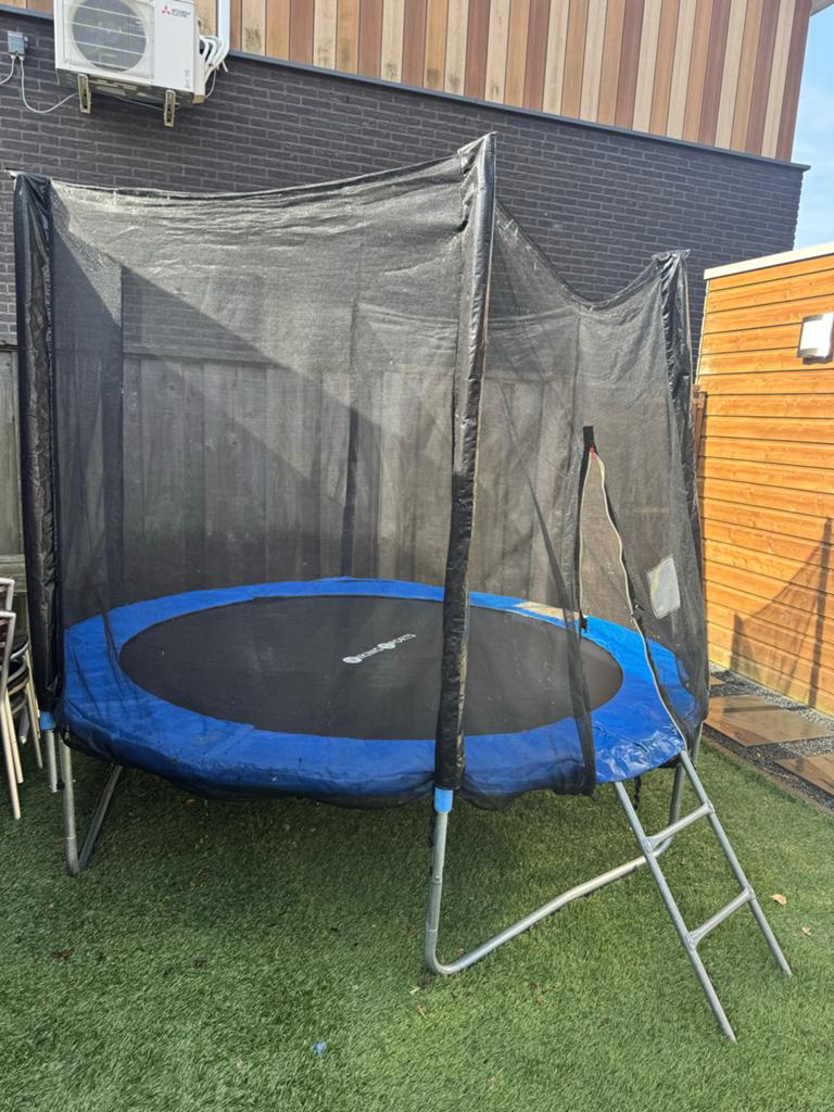 ronde trampoline Ø245 cm met veiligheidsnet en trapje, Ophalen, Gebruikt