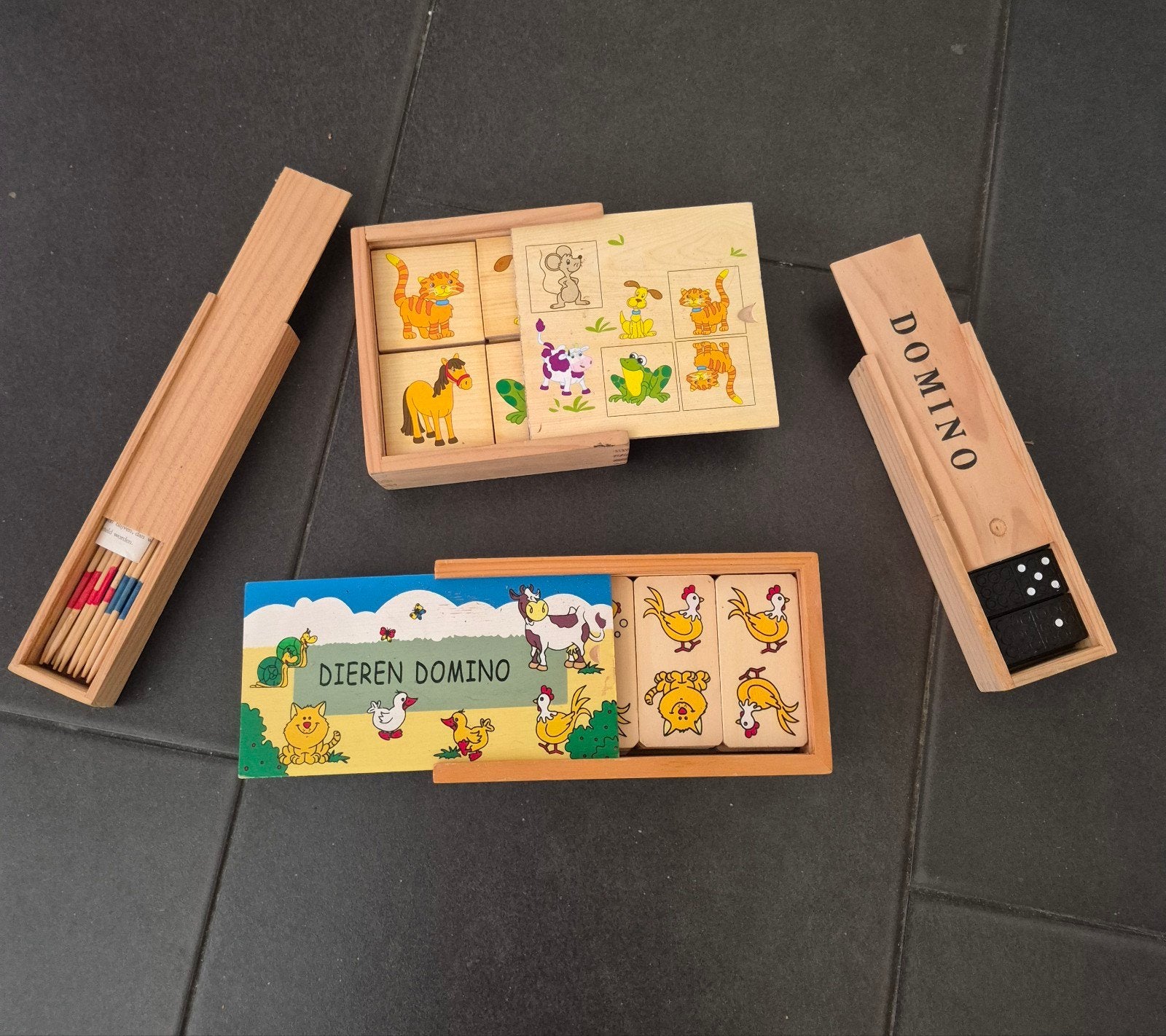 Houten kinderspelletjes: Domino en meer, Ophalen of Verzenden, Gebruikt, Overige typen