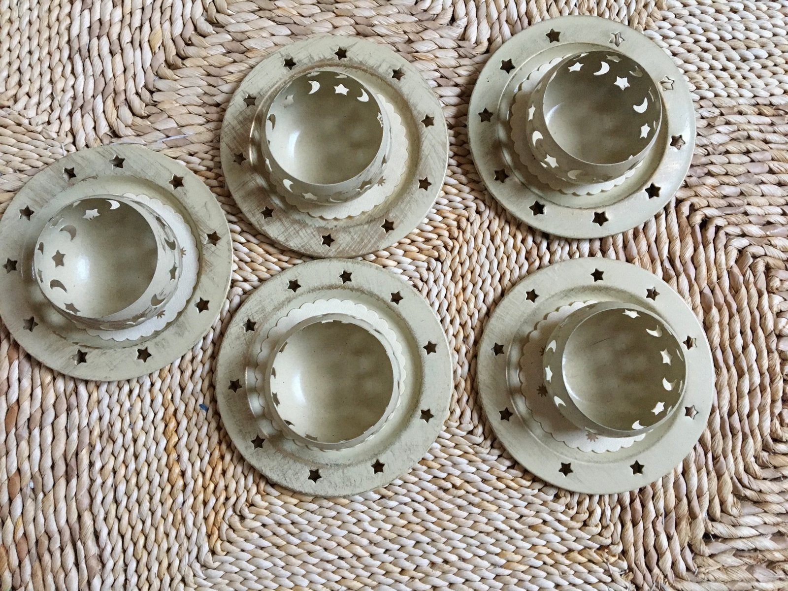 5x zon/maan waxinelichtjes met onderzetters, nieuw., Ophalen of Verzenden, Nieuw, Crème, Waxinelichthouder