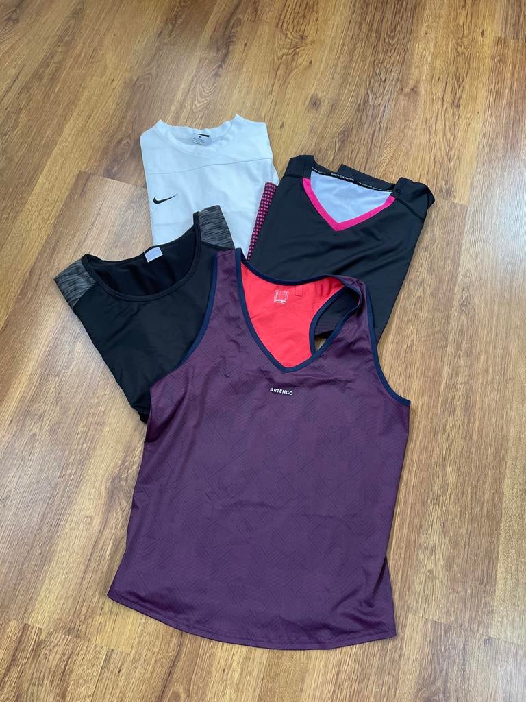 4 Sportshirts Nike Rucanor Artengo Leontien Maat L, Wit, Ophalen of Verzenden, Gedragen, Maat 42/44 (L)