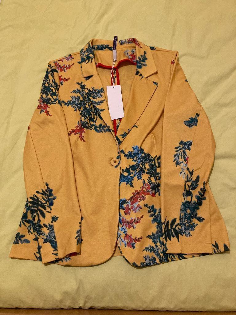 Gele gebloemde blazer, Geel, Maat 46/48 (XL) of groter, Nieuw, Ophalen of Verzenden
