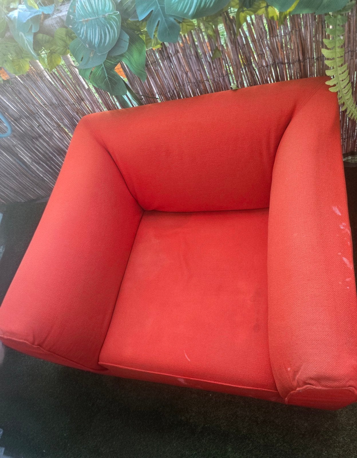 Design fauteuil - Oranje stof, Ophalen, Modern design, Gebruikt, 75 tot 100 cm