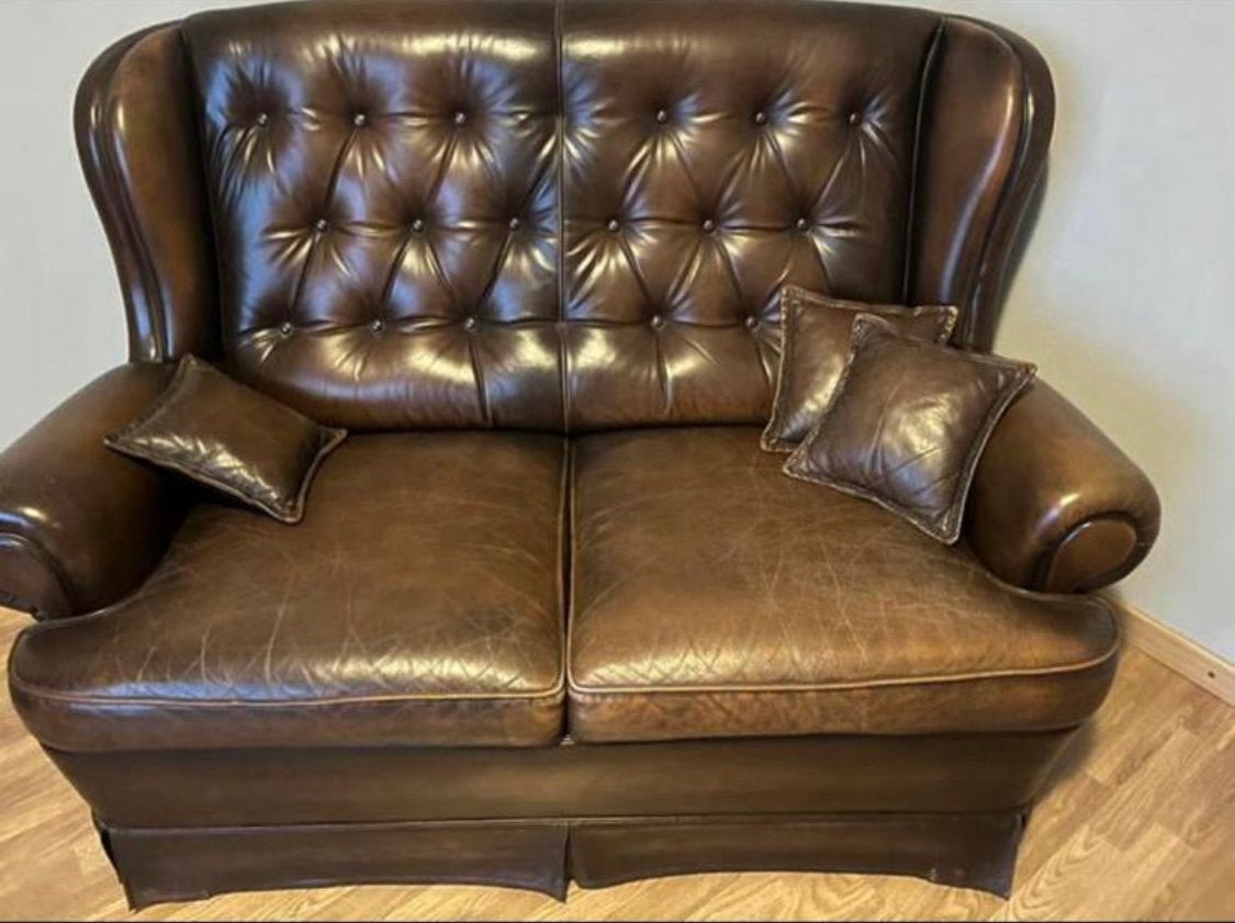 chesterfield leren bank 160cm breed, Ophalen, 150 tot 200 cm, Tweepersoons, 75 tot 100 cm