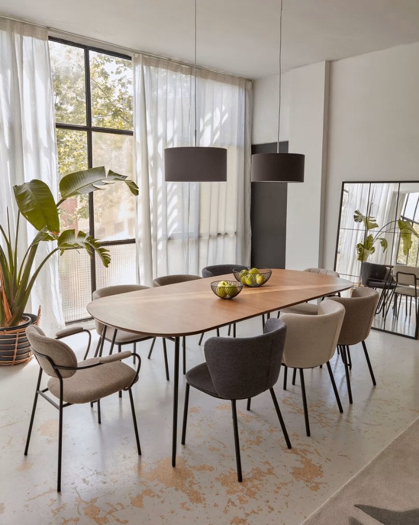 Uitschuifbare eettafel ovaal Kave Home Novac 170(320)x100 cm, Gebruikt, 100 tot 150 cm, Ophalen of Verzenden, Vijf personen of meer