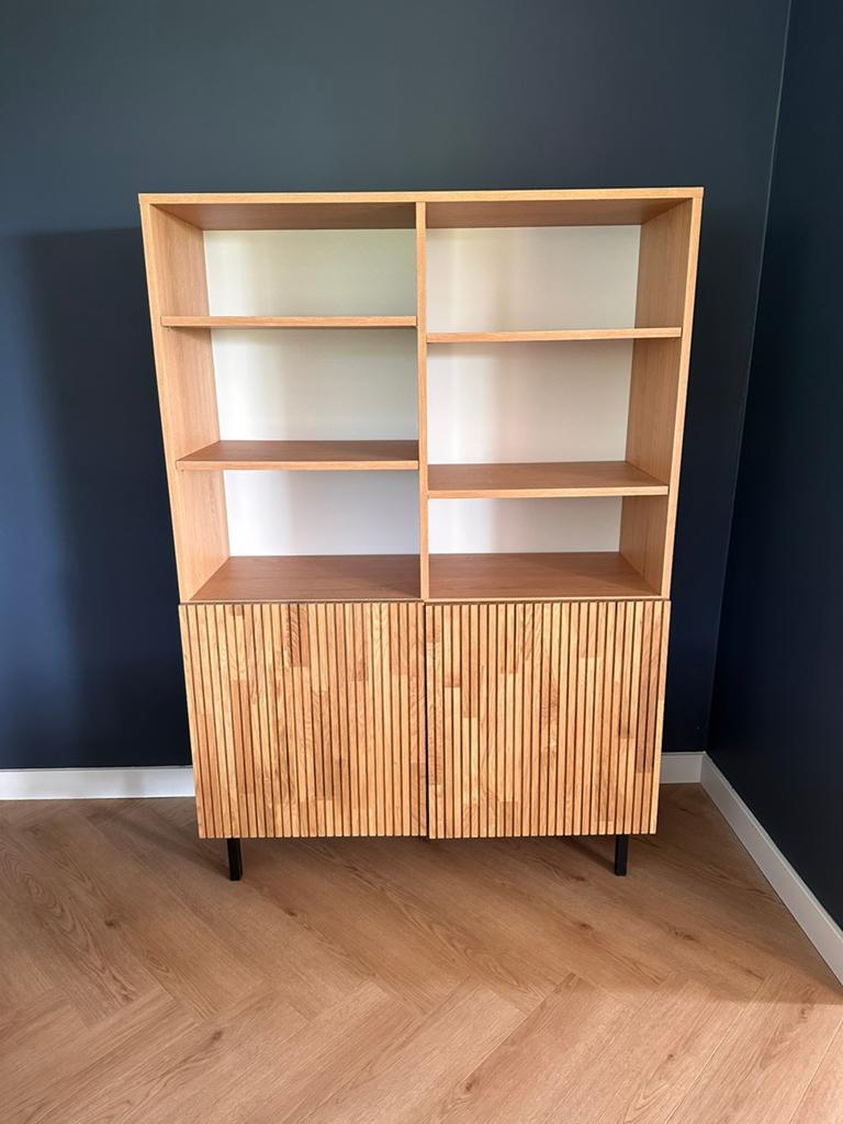Houten dressoir vakkenkast wehkamp home opbergkast hout, Huis en Inrichting, Kasten | Dressoirs, Ophalen, Met deur(en), 100 tot 150 cm