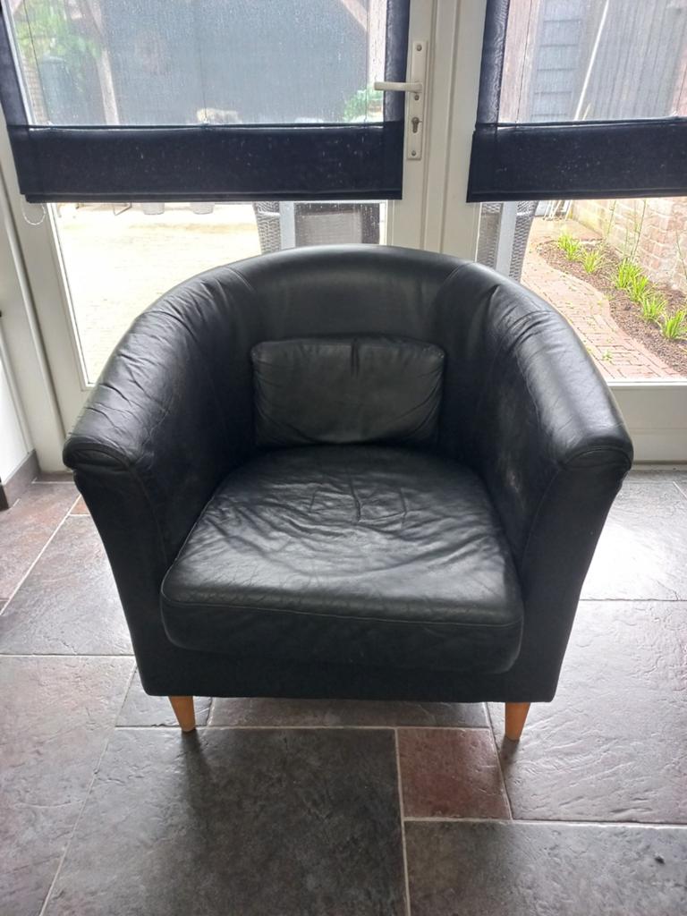 IKEA Leren Fauteuil - Zwart, Ophalen, Gebruikt, Zwart, Leer