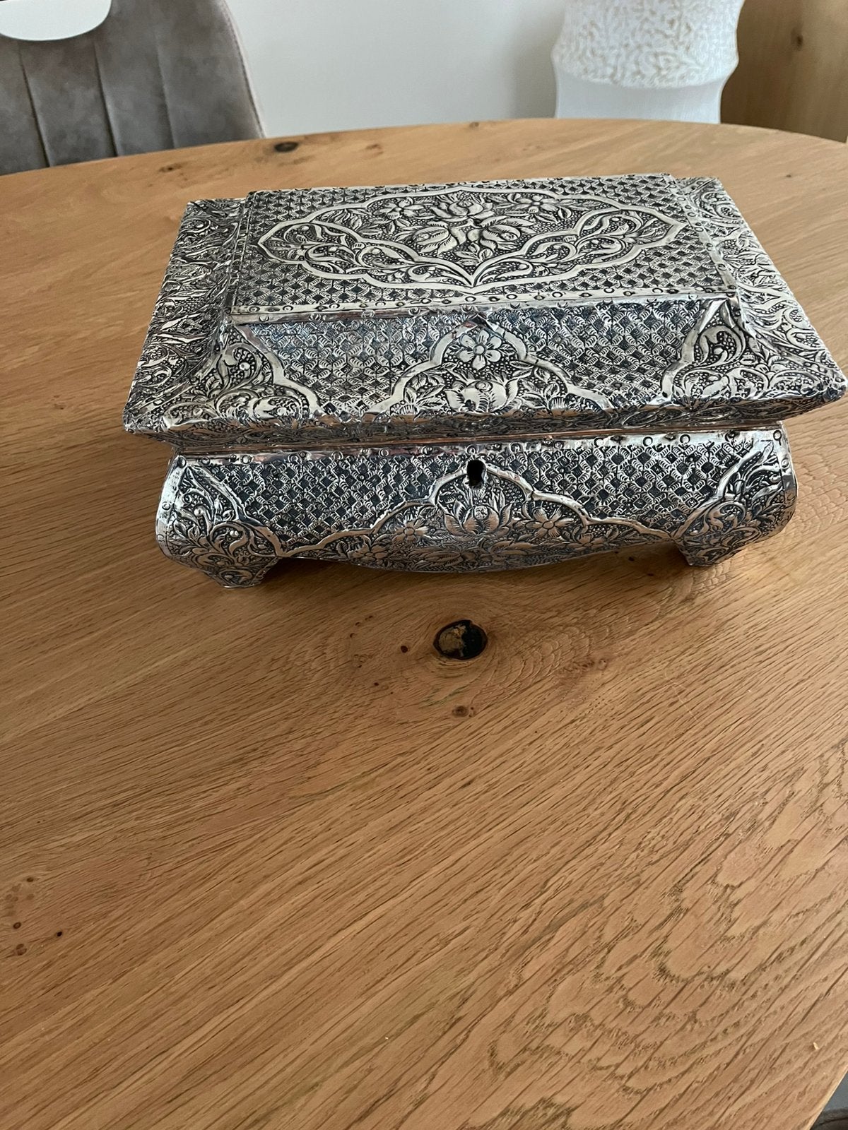Zilver op hout juwelen doos, Ophalen of Verzenden, Zo goed als nieuw, Bruin