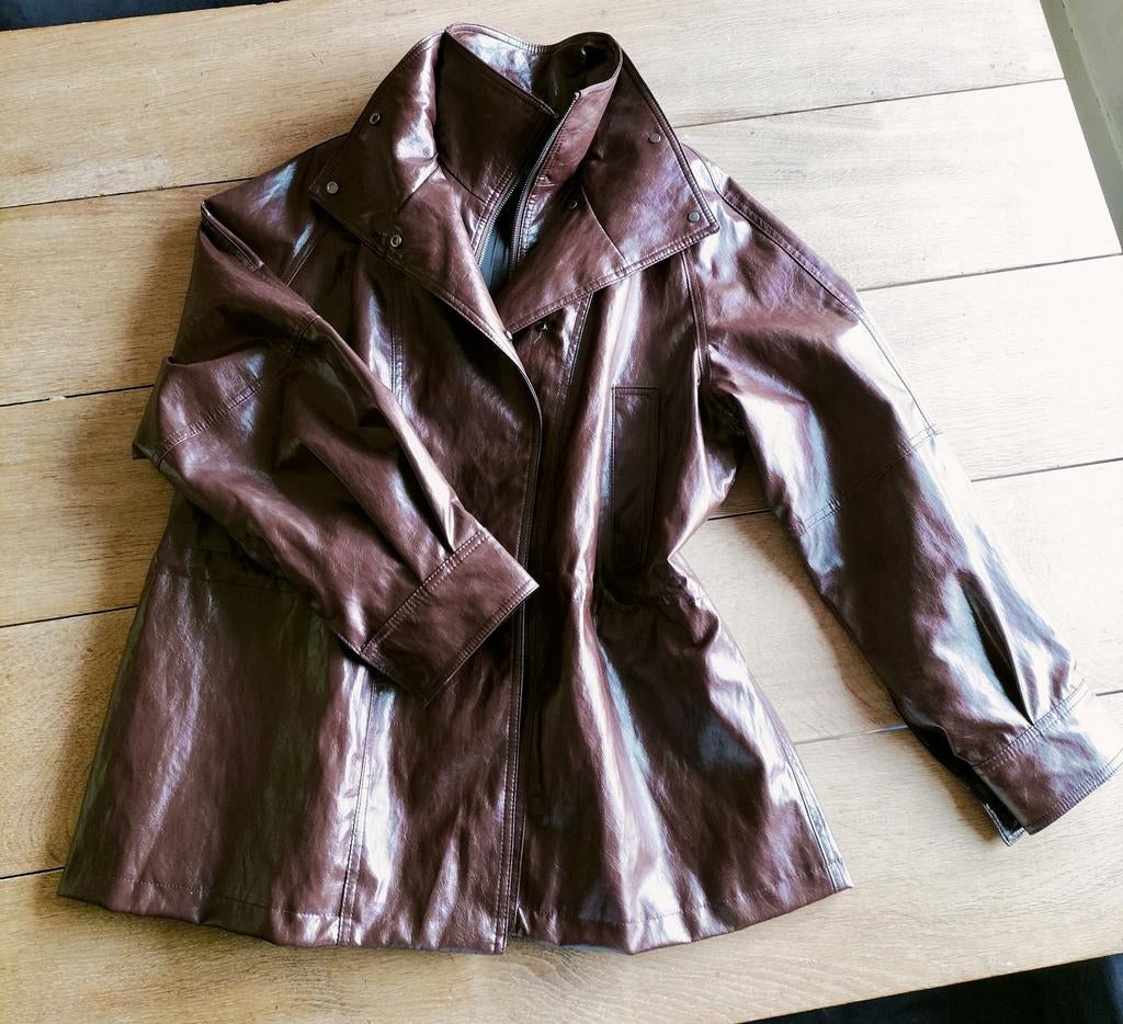 NIEUW jas Zara in leerlook zomer winter collectie L, Bruin, Zara, Maat 42/44 (L), Nieuw