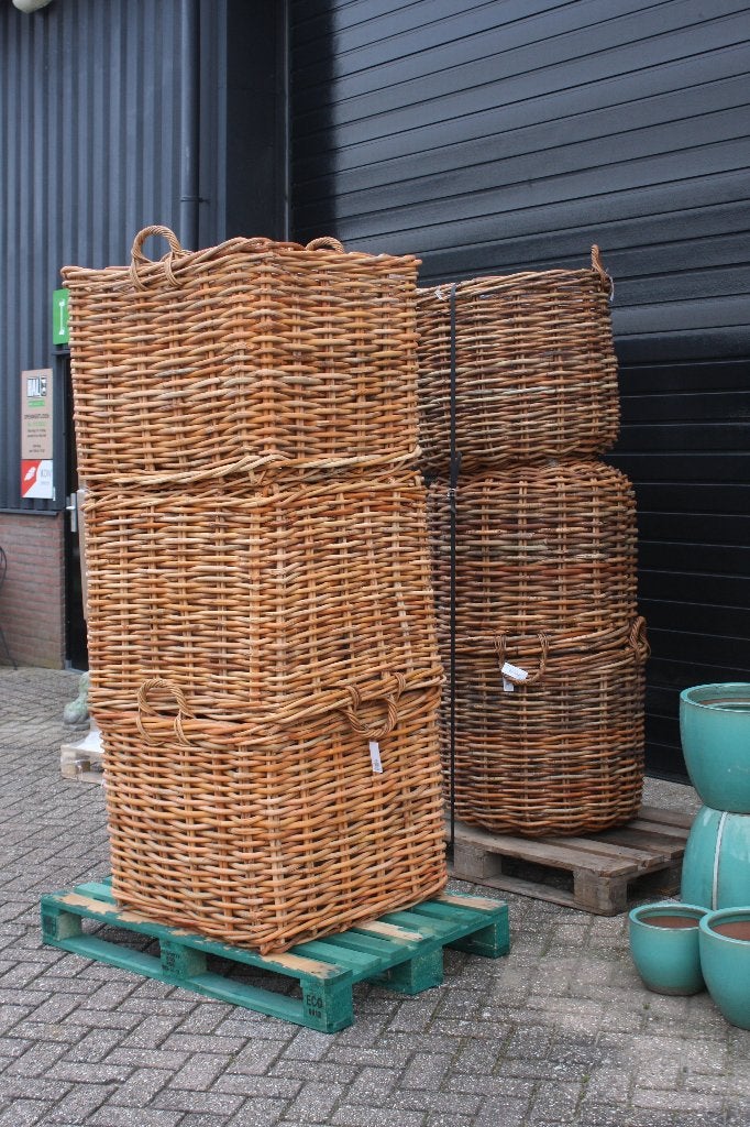 Grote robuuste vierkante mand haardmand houtmand rotan riet, Gevlochten, Mand, Vierkant, Nieuw