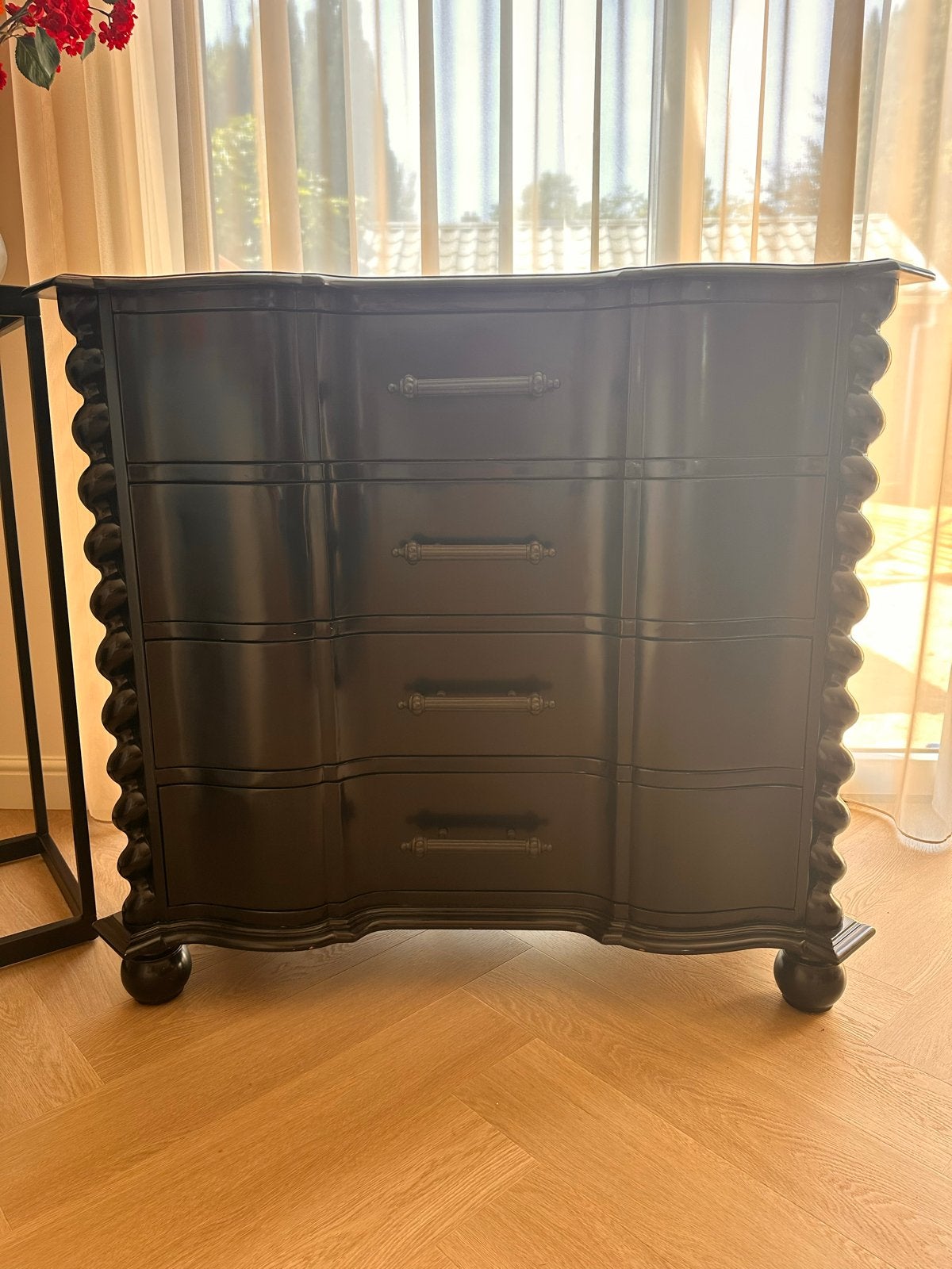 Eicholtz Commode Kast Piano Zwart met 4 Lades, Ophalen, 100 tot 150 cm, 100 tot 150 cm, Zo goed als nieuw