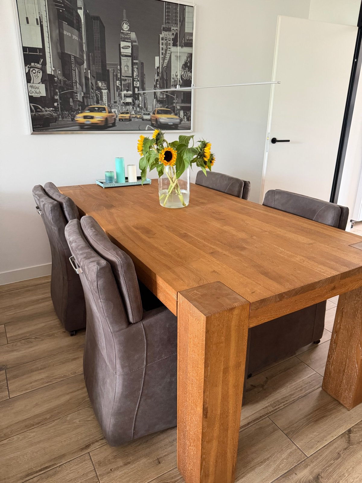 Goossens eiken eettafel + stoelen 200x100 cm – zeer degelijk, Huis en Inrichting, Ophalen, 100 tot 150 cm, Zo goed als nieuw, Vijf personen of meer