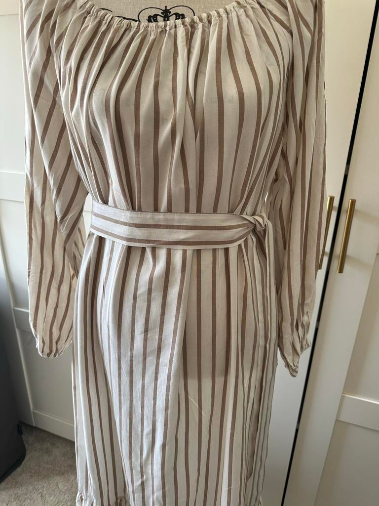 Nieuwe H&M jurk maat 36/38 met streepjespatroon, Beige, Nieuw, Ophalen of Verzenden, Maat 36 (S)