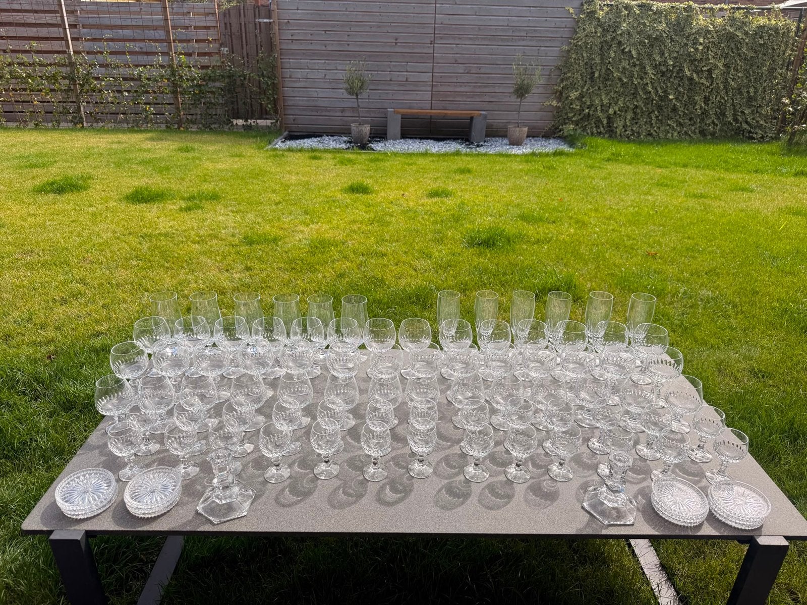 Antiek kristalglas servies - ruit- en waaierpatroon, Antiek en Kunst, Antiek | Glas en Kristal, Ophalen