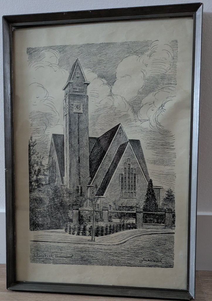 Pentekening Julianakerk in Veenendaal Jan Wilmink, Ophalen, Overige stijlen, Tekening, Overige onderwerpen