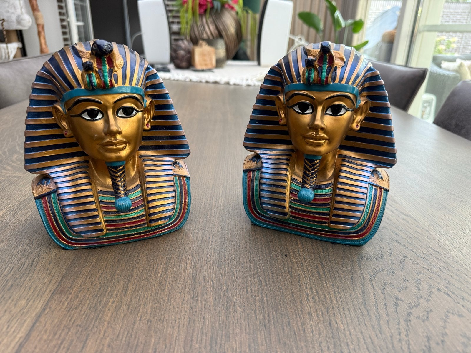 Set van 2 Egyptische Toetanchamon Boekensteunen, Meerkleurig, Overige materialen, Ophalen of Verzenden, Oosters