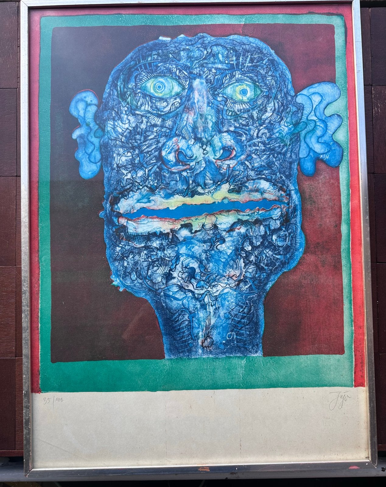 Gesigneerde kunst in gemengde techniek van ‘Juju’, Ophalen, Print, Prent, Genummerd