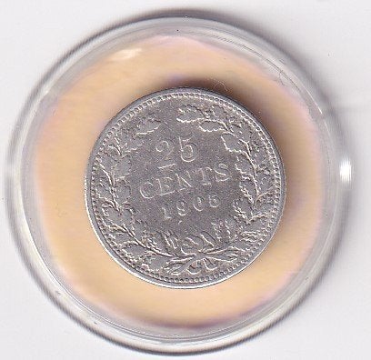 25 Cent 1905 met krasje, Verzenden, Zilver, 25 cent, Koningin Wilhelmina