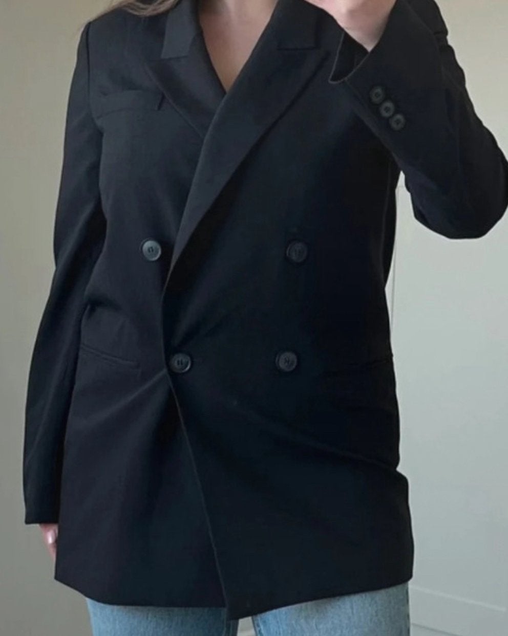 H&M donkerblauwe double breasted blazer met zakken, Blauw, Ophalen of Verzenden, Zo goed als nieuw, Jasje