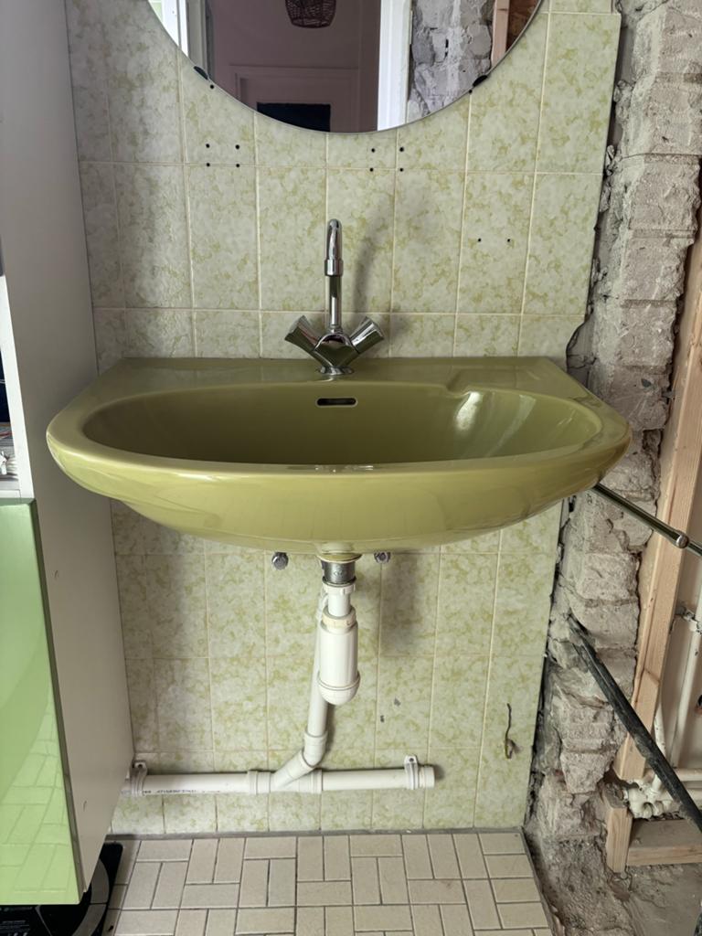 Groene vintage retro wasbak inclusief kraan (l65xb47xh22cm), Ophalen, Gebruikt, Wastafel