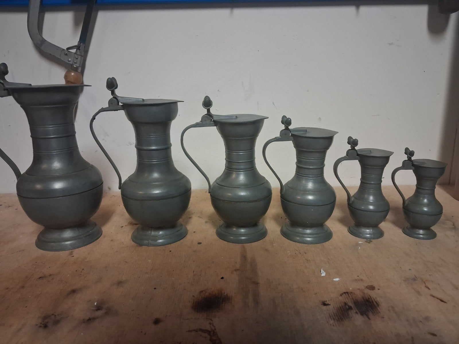 Antieke Tinnen Eikel Kannen Set - 6 Stuks, Ophalen of Verzenden