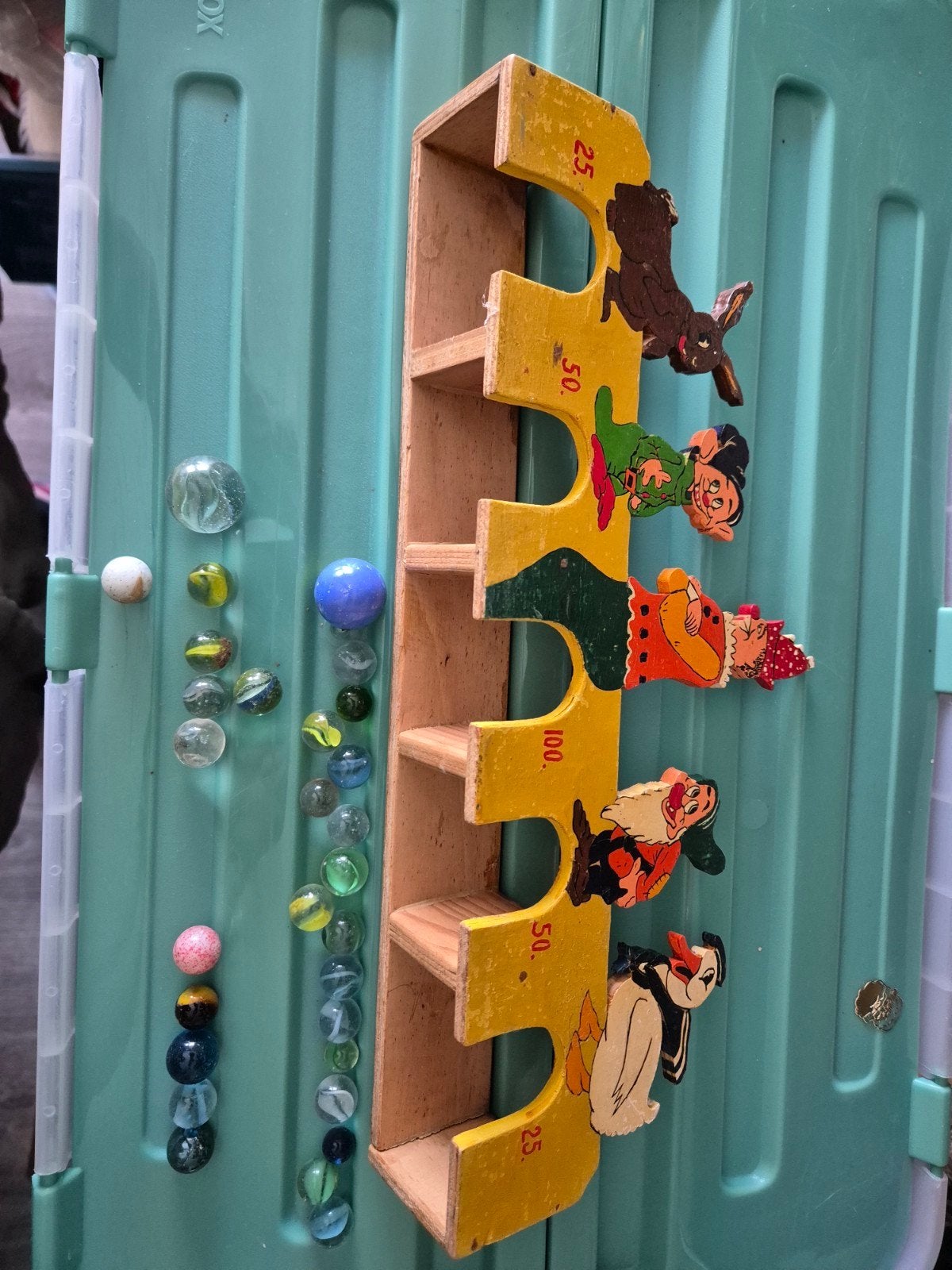 Vintage houten knikkerspel met figuren, Ophalen of Verzenden, Gebruikt, Jongen of Meisje