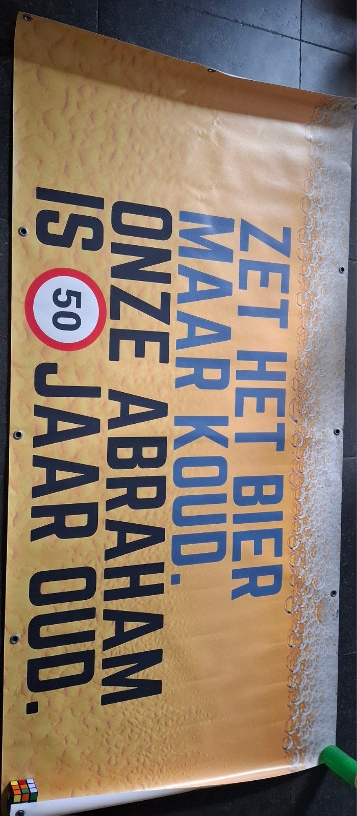 Spandoek Abraham 50 jaar - 1x2 meter - Zo goed als nieuw, Ophalen of Verzenden, Zo goed als nieuw, Versiering, Abraham of Sarah