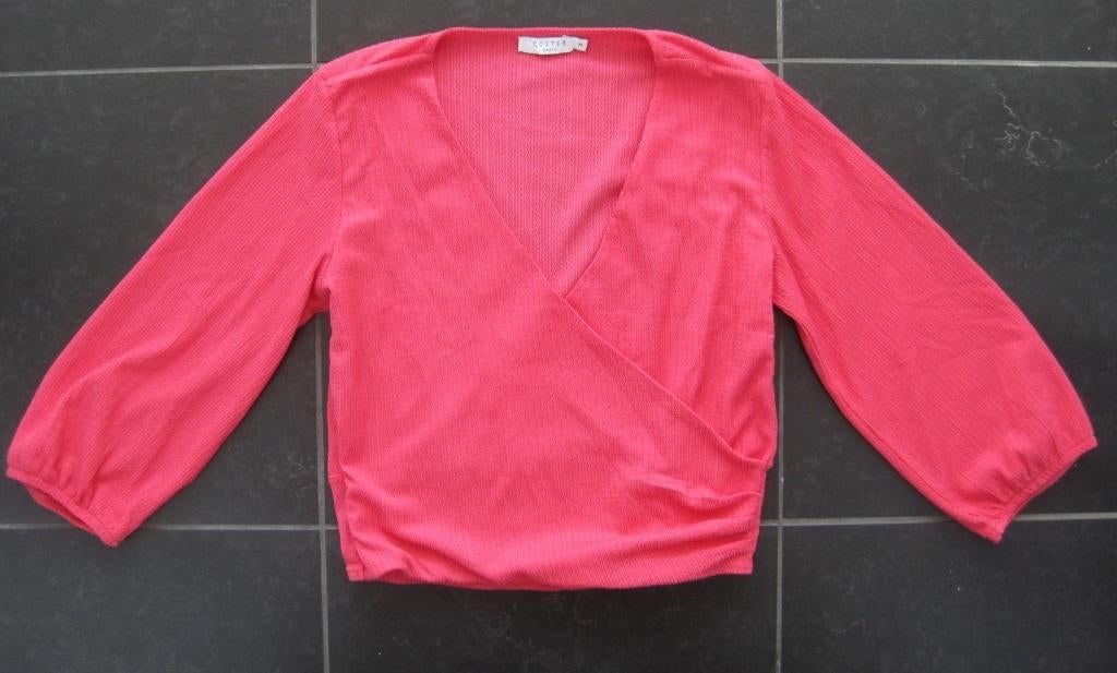 Costes koraal kleurige blouse wikkeltop, lange mouw, mt M, Maat 38/40 (M), Ophalen of Verzenden, Zo goed als nieuw, Costes