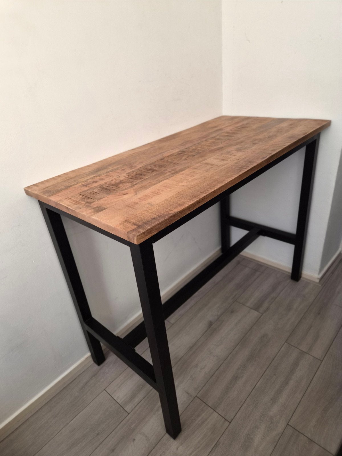 Leenbakker Bartafel 137x68x106 cm - Hout en Zwart Metaal, Ophalen, Zo goed als nieuw
