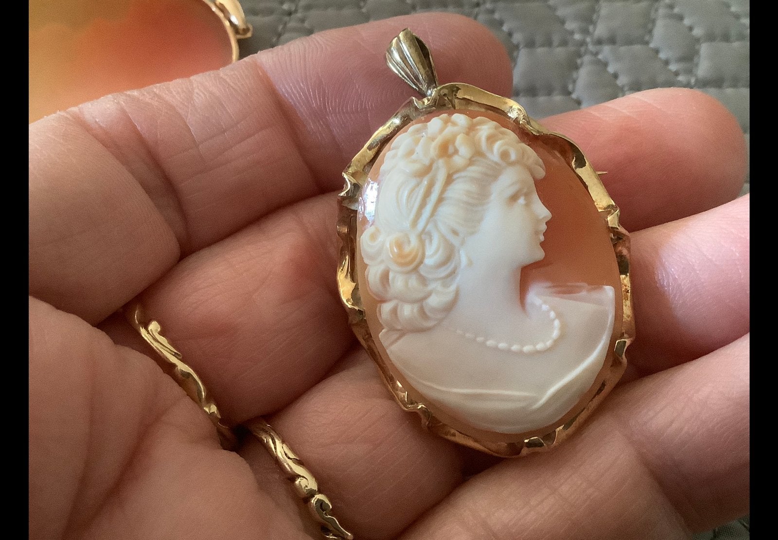 Geweldige vintage gouden Kettinghanger Broche Camee 14 k 585, Sieraden, Tassen en Uiterlijk, Overige voorstellingen, Verzenden